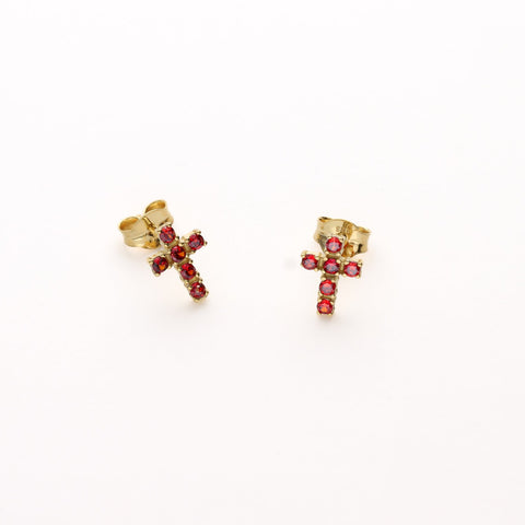 Pendientes Cruz circonitas rojas