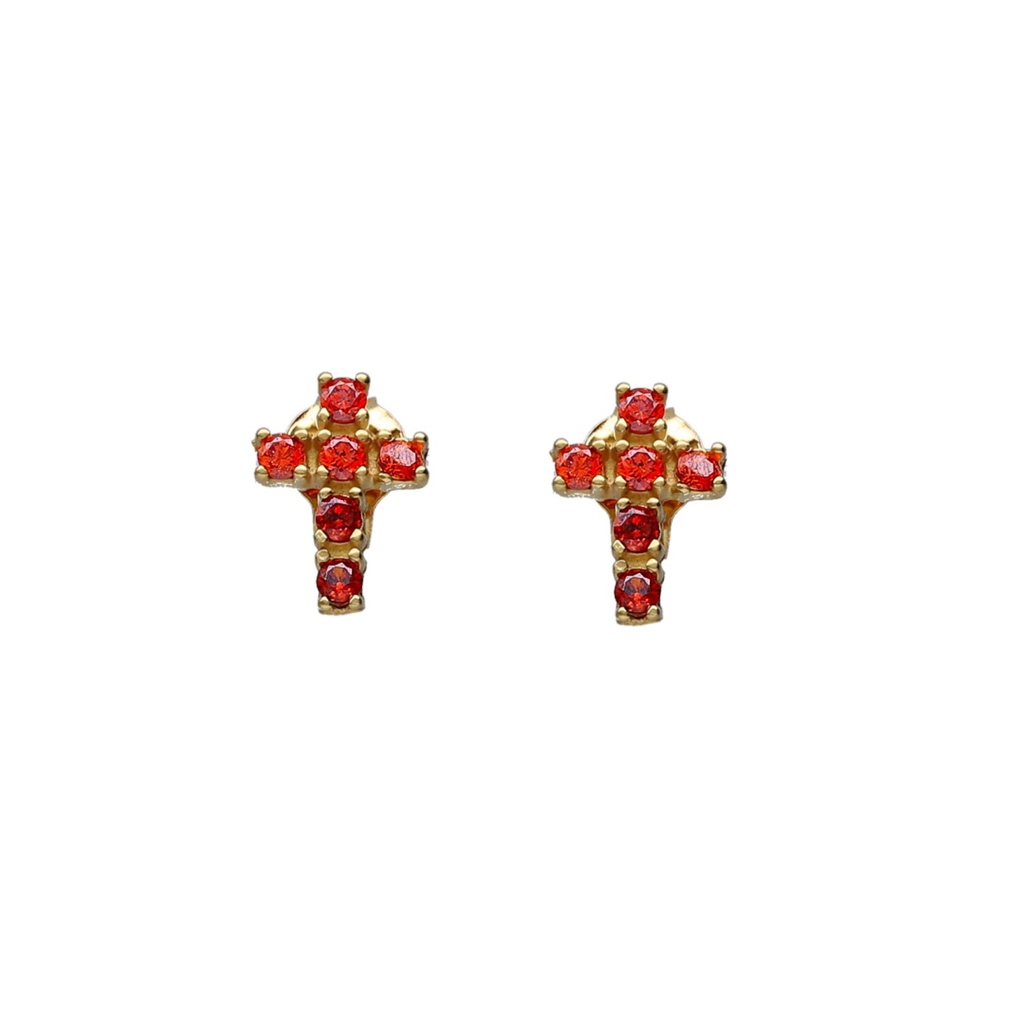 pendientes cruces circonitas rojas plata de ley 925 y baño de oro de 18 kt