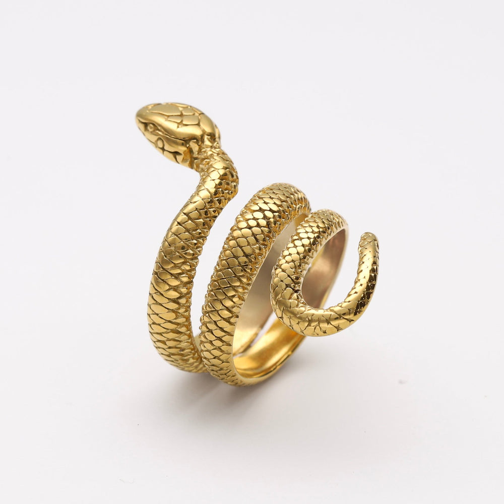 
                      
                        Anillo serpiente diseño XL de acero y baño de oro de 18 kt - Bendita Eva
                      
                    