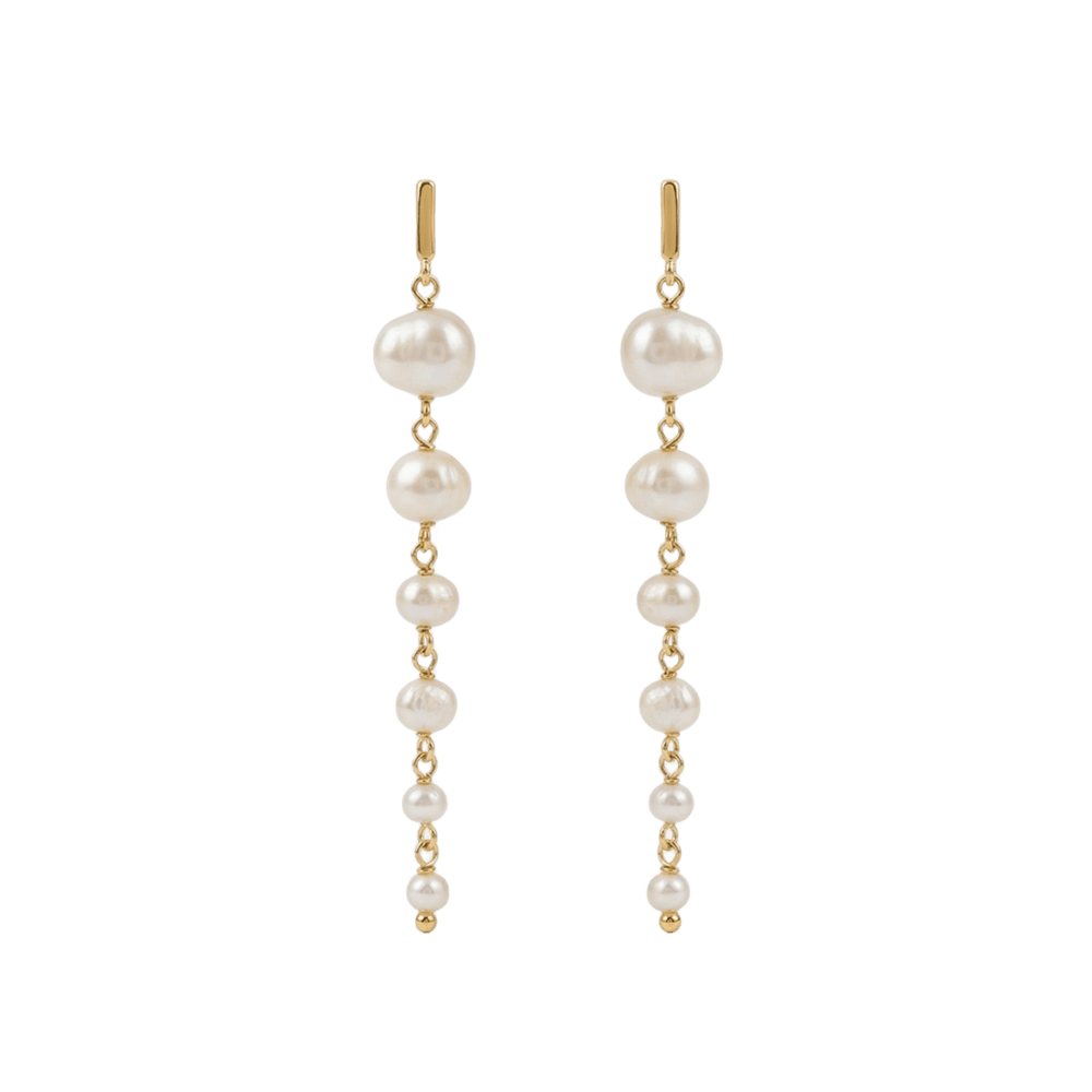 Pendientes 6 perlas plata de ley y baño de oro 18K