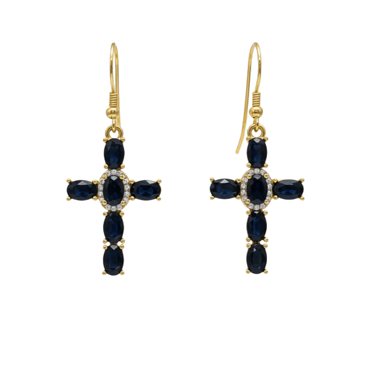  pendientes de acero y baño de oro de 18K en forma de cruz con circonitas negras de Bendita Eva