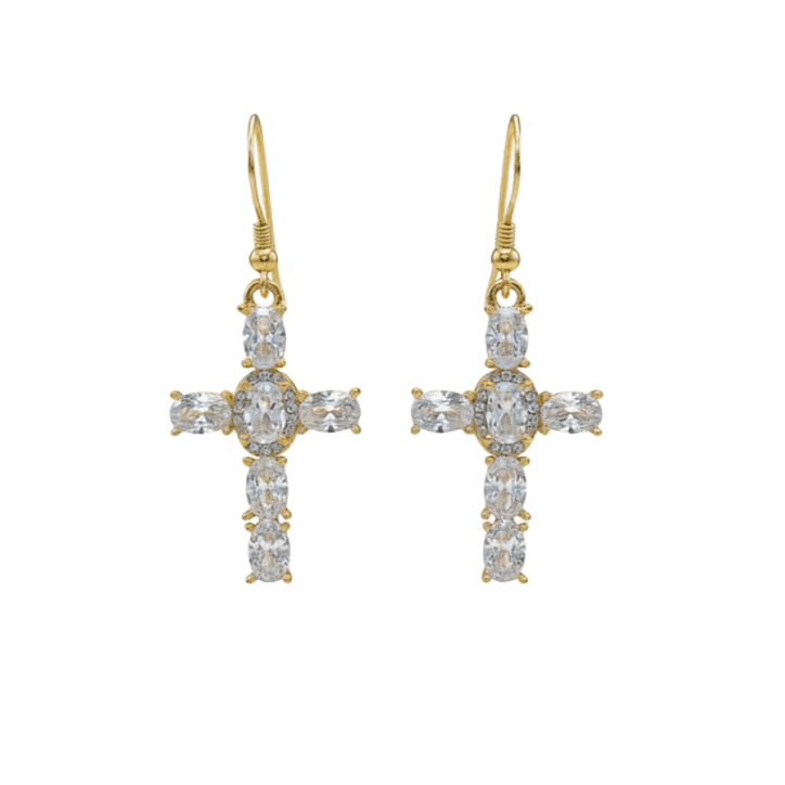 pendientes en forma de cruz están fabricados en acero y bañados en oro de 18K-Bendita Eva
