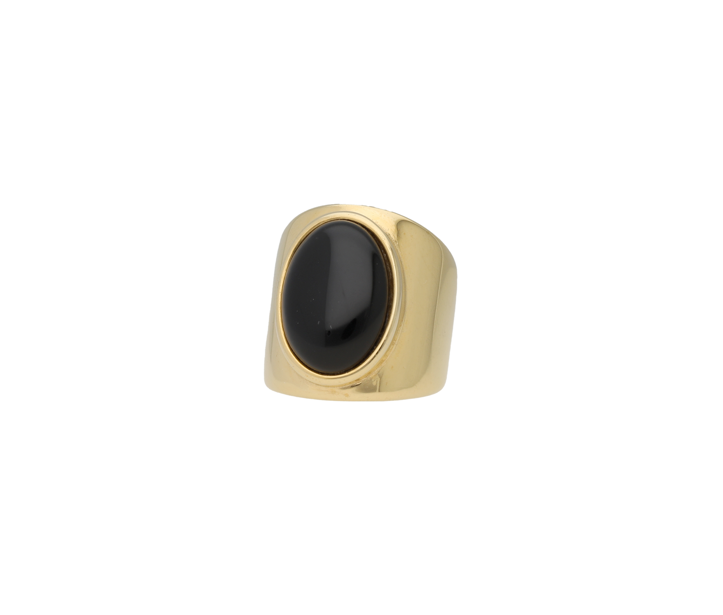 Anillo con piedra natural ónix ovalada de 16 mm en el centro de la joya. El anillo Onix está fabricado con materiales de alta calidad y bañado en oro de 18 kt. Joya Waterproof