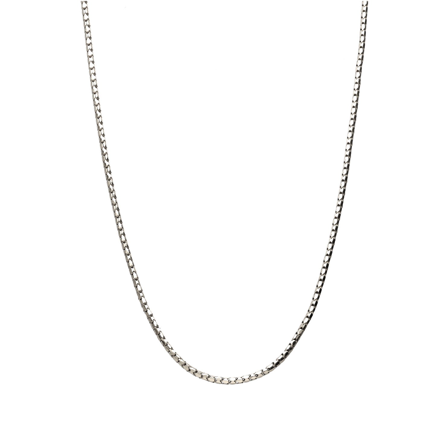 Load image into Gallery viewer, La cadena plata Snake pequeño está disponible en 40 centímetros y cuenta con cierre de mosquetón, la cadena de cordón  está fabricada en Plata de Ley 925.
