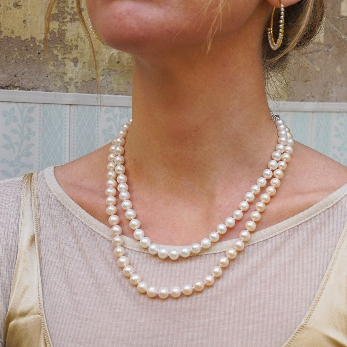 Natural pearl necklace 9 mm silver