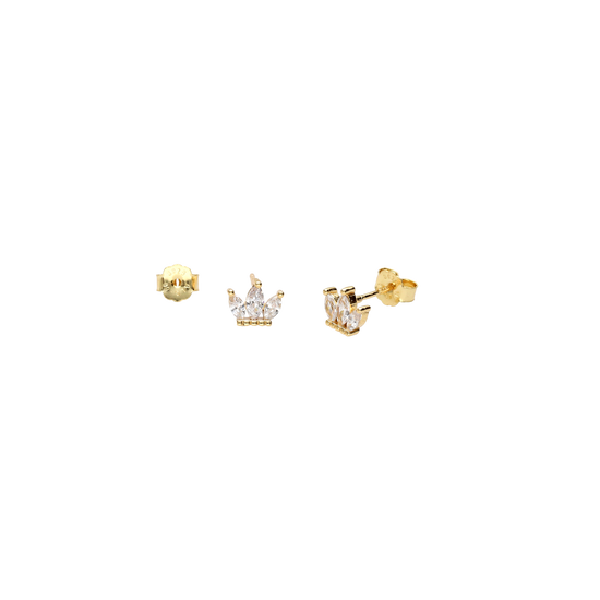 Pendientes oro con circonitas Corona mini